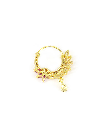 Gold Plated Red & White AD Drop Nose Ring