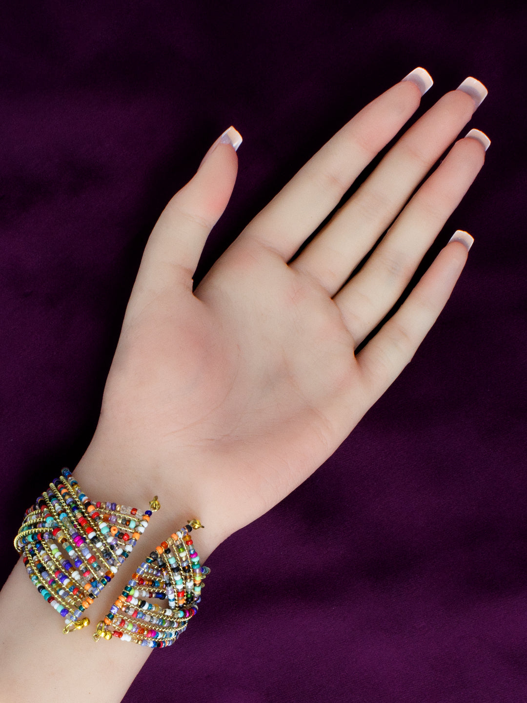 Gold Plated Multi-coloured Beaded Cuff Bracelet Gift For Girls