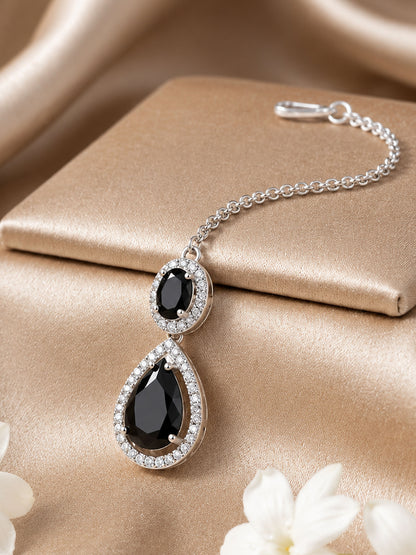 Silver Plated Black AD Maang Tikka for Women