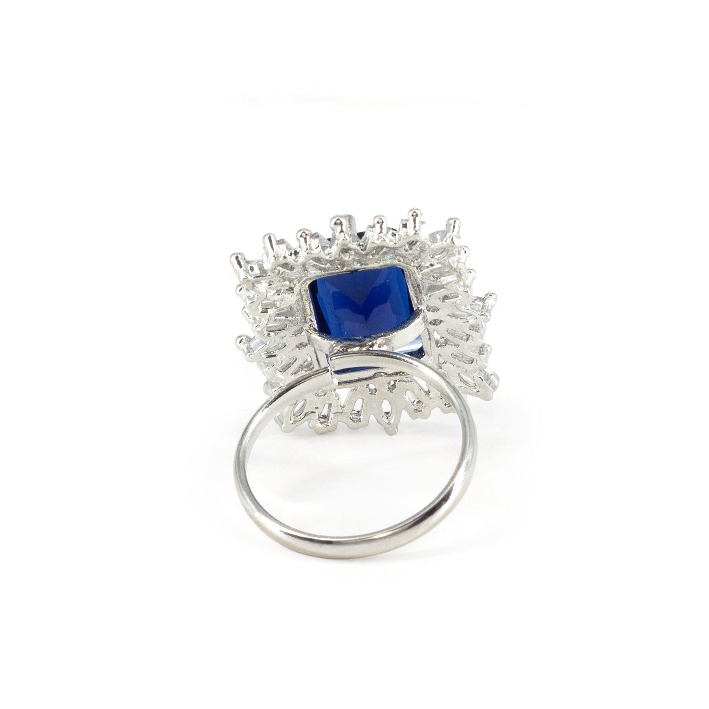 Rhodium Plated Blue AD Adjustable Ring for Women