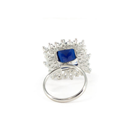 Rhodium Plated Blue AD Adjustable Ring for Women