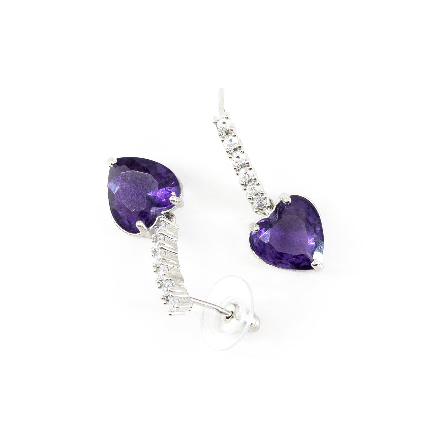 Silver Plated Purple Heart AD Drop Earrings for Women