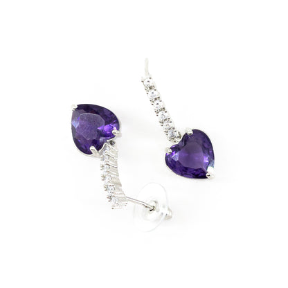 Silver Plated Purple Heart AD Drop Earrings for Women