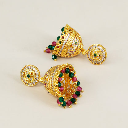 1 Gram Gold Plated AD Jhumka Earrings for Women