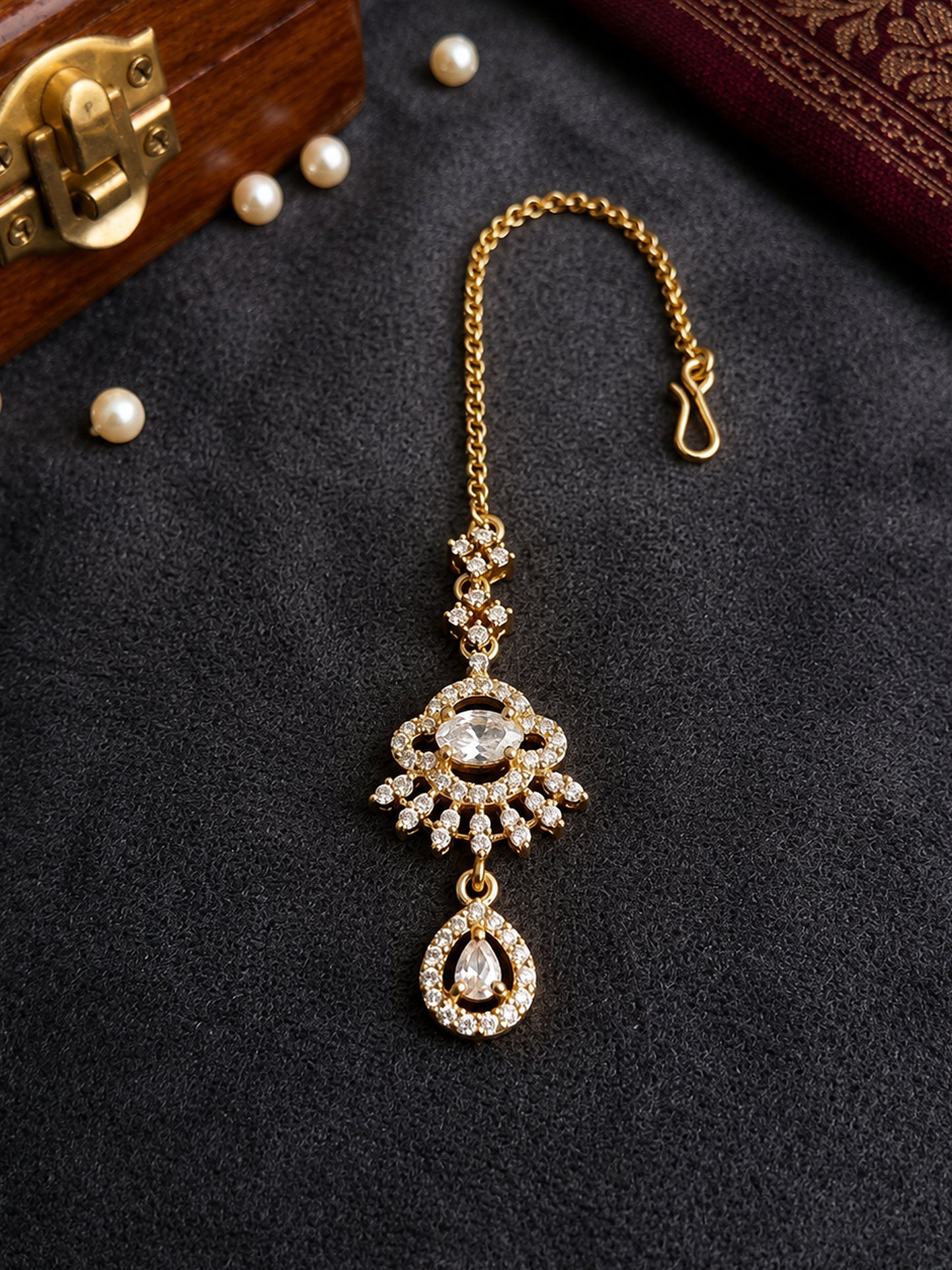 Antique Gold Plated AD Maang Tikka for Women