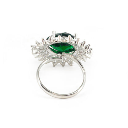 Rhodium Plated Green AD Finger Ring for Women