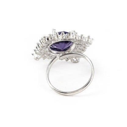 Silver Plated Purple AD Finger Ring for Women