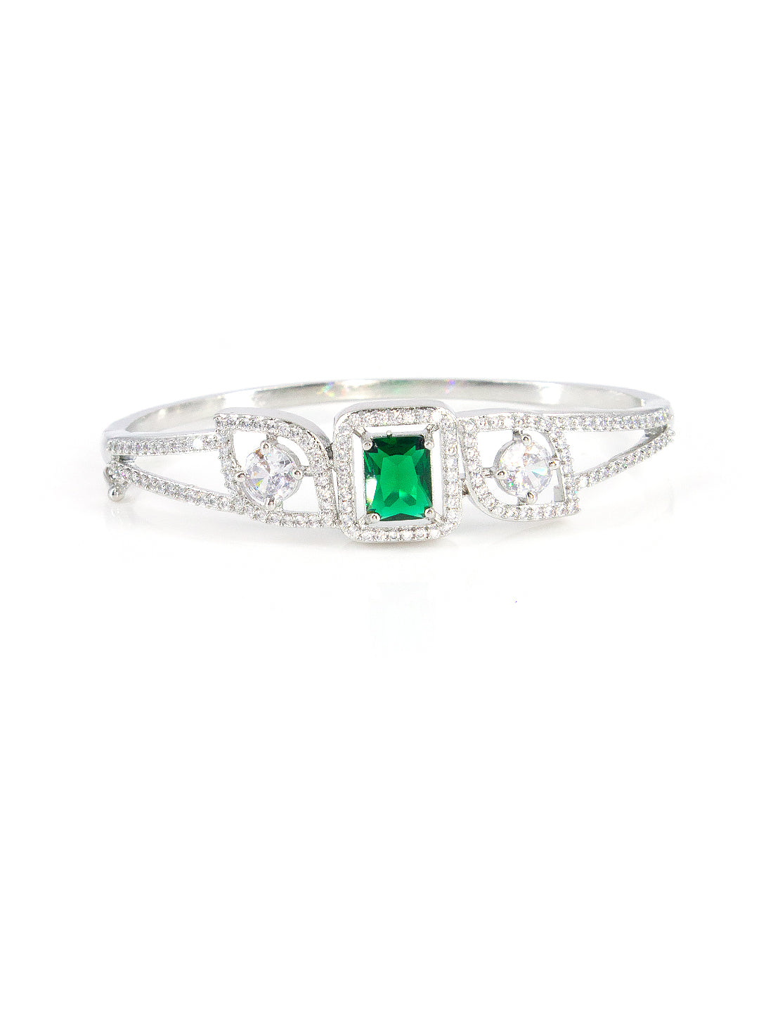 Silver Plated Green AD Minimal Bracelet