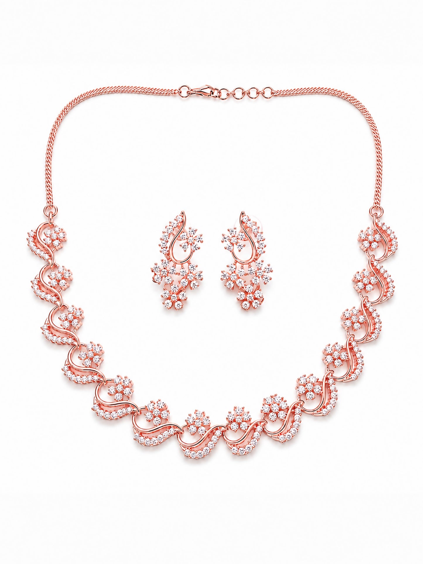 Rose Gold Plated AD Floral Jewellery Set for Women