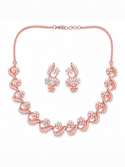 Rose Gold Plated AD Floral Jewellery Set for Women