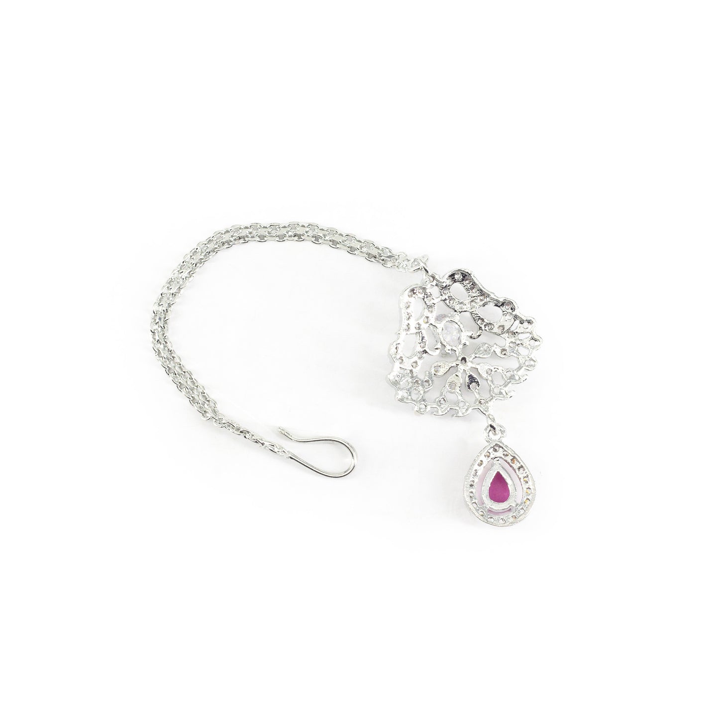 Rhodium Plated Pink AD Maang Tikka for Women