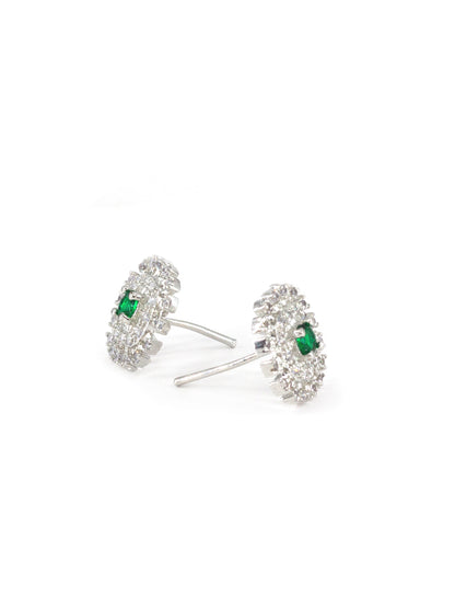 Silver Plated Green & White AD Studs For Women