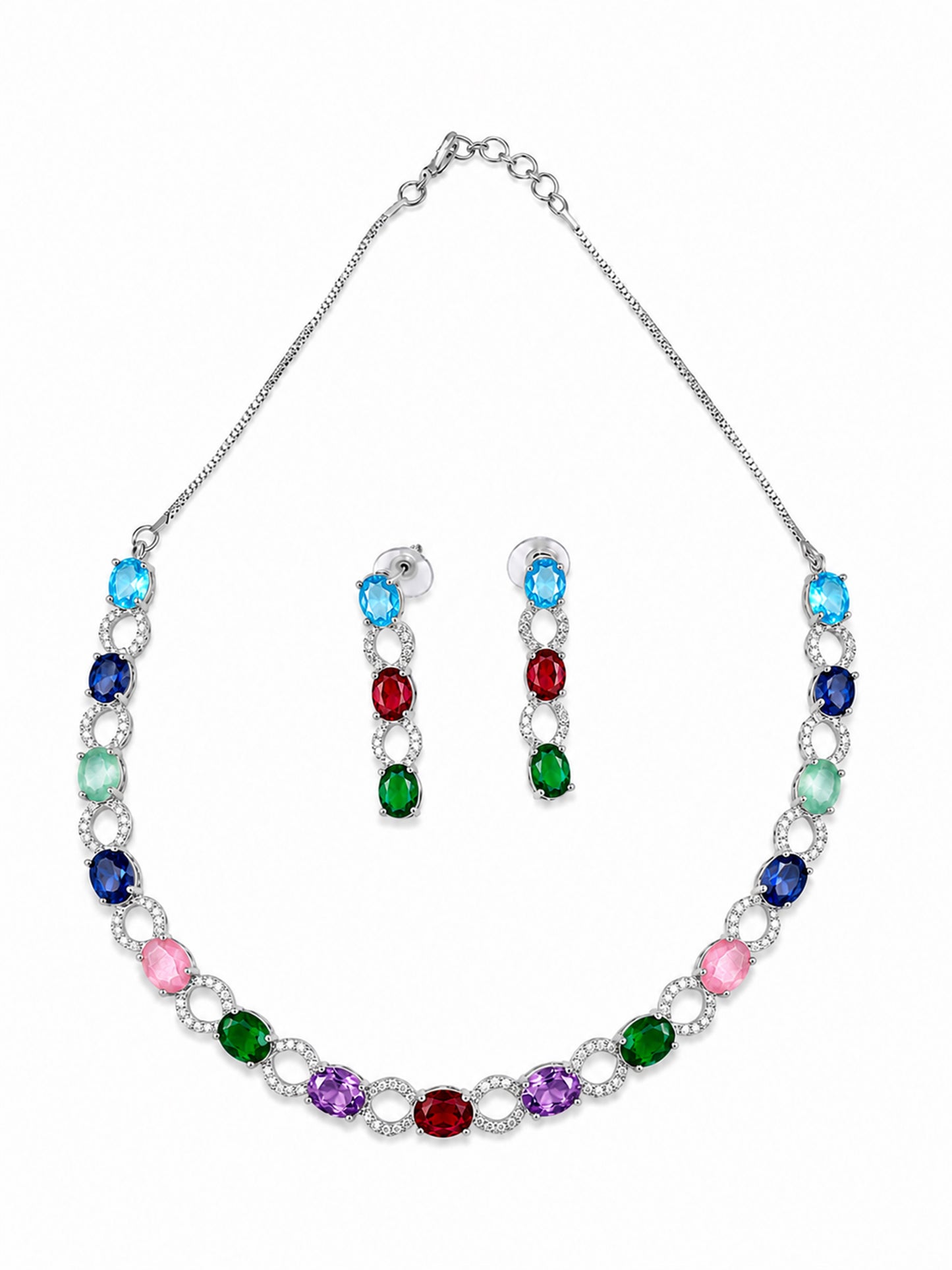Silver Plated Multi Colour AD Choker Set for Women