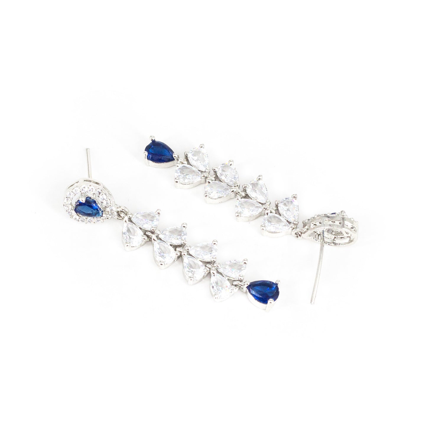 Silver Plated Blue AD Drop Earrings for Women