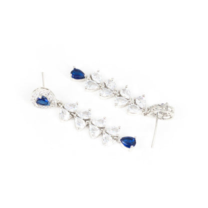 Silver Plated Blue AD Drop Earrings for Women