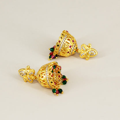 1 Gram Gold Plated AD Jhumka Earrings for Women