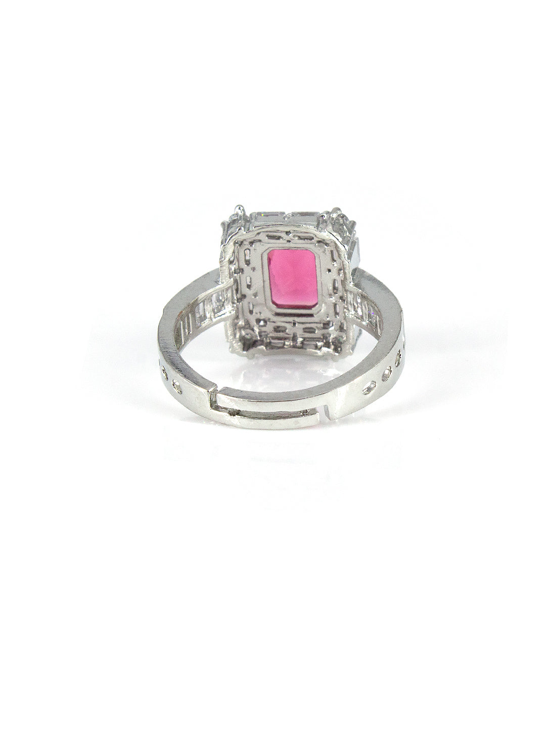 Silver Plated Red AD Adjustable Ring For Women