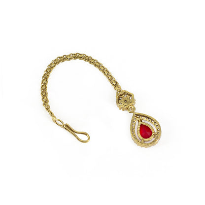 Gold Plated Red AD Maang Tikka for Women
