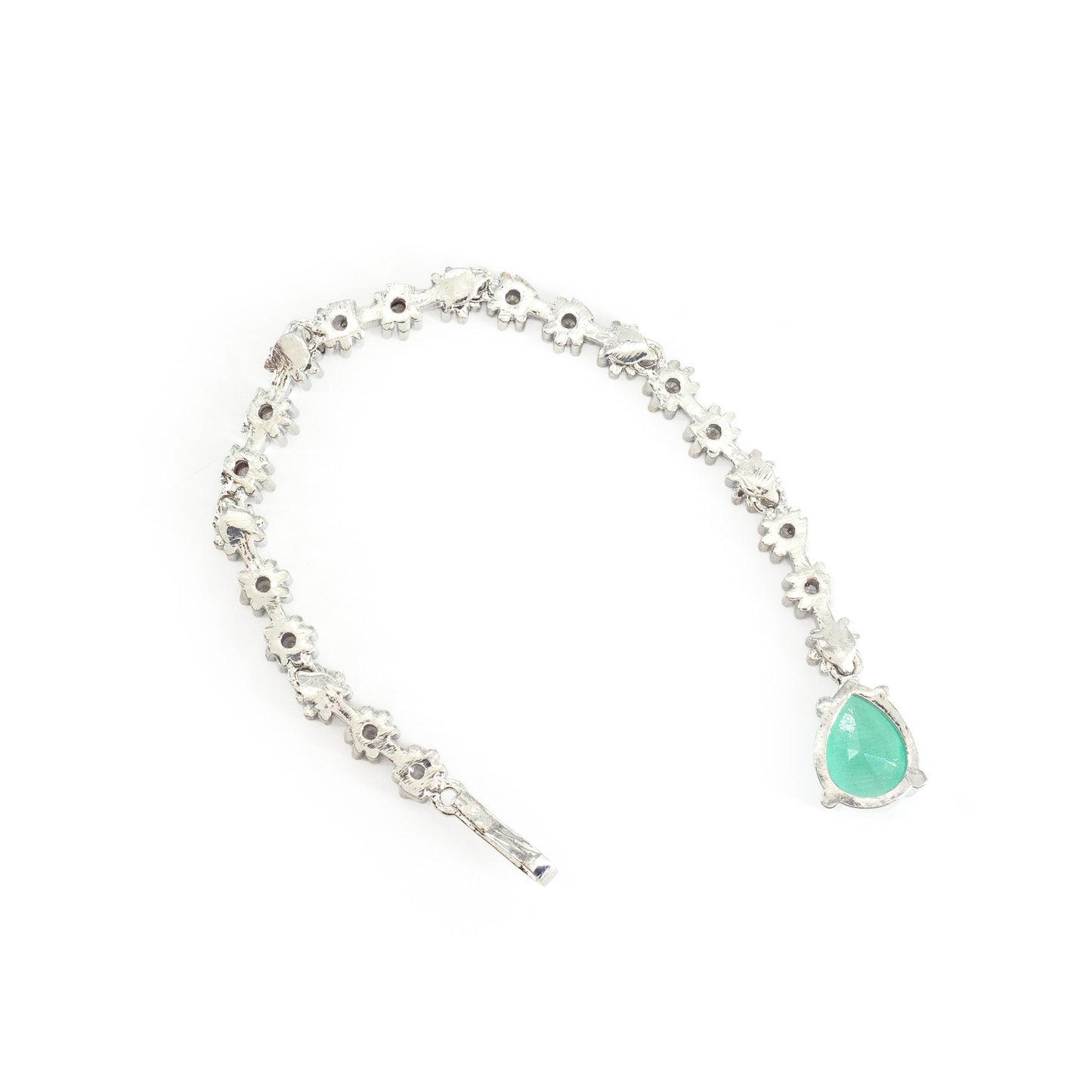 Silver Plated Green AD Teardrop Maang Tikka for Women