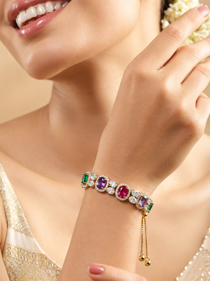 Antique Gold Plated Multi AD Adjustable Bracelet for Women