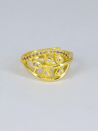 Gold Plated AD Leaf Traditional Adjustable Ring for Women