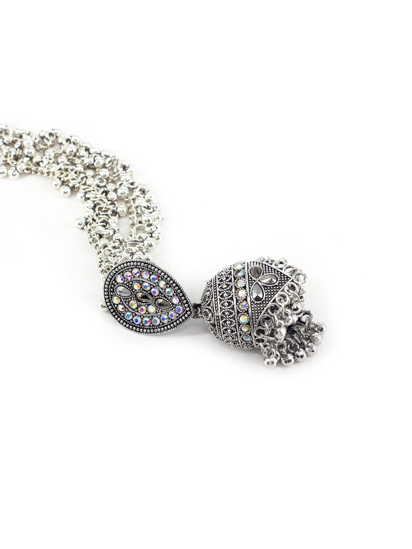 Silver Plated Classic Jhumka Earring with Ear Chain