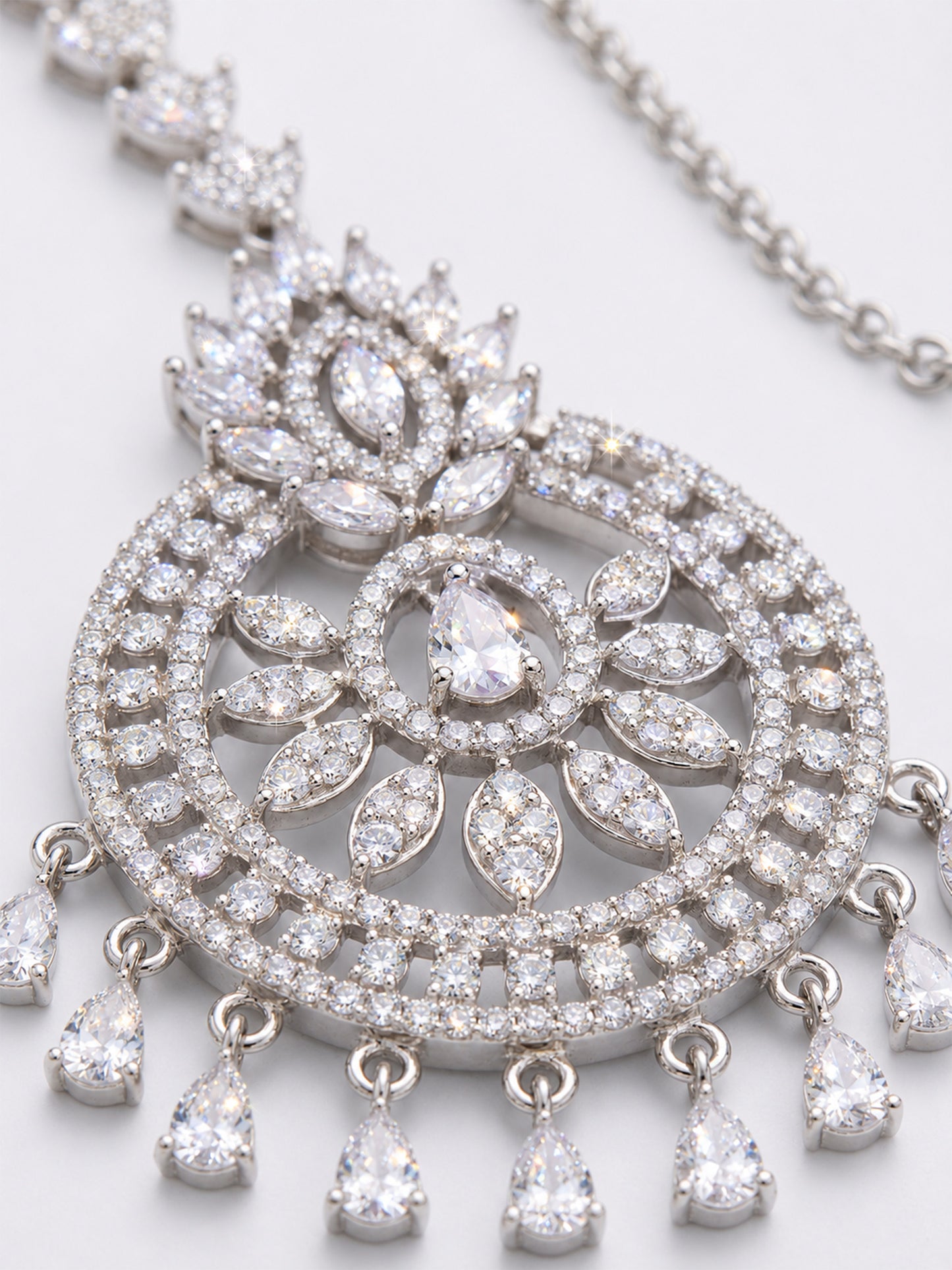 Silver Plated AD Ethnic Maang Tikka for Women