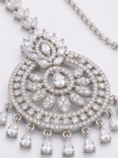 Silver Plated AD Ethnic Maang Tikka for Women