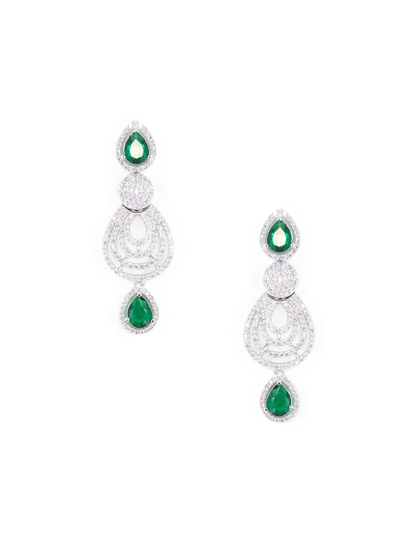 Silver Plated Green & White AD Designer Jewellery Set