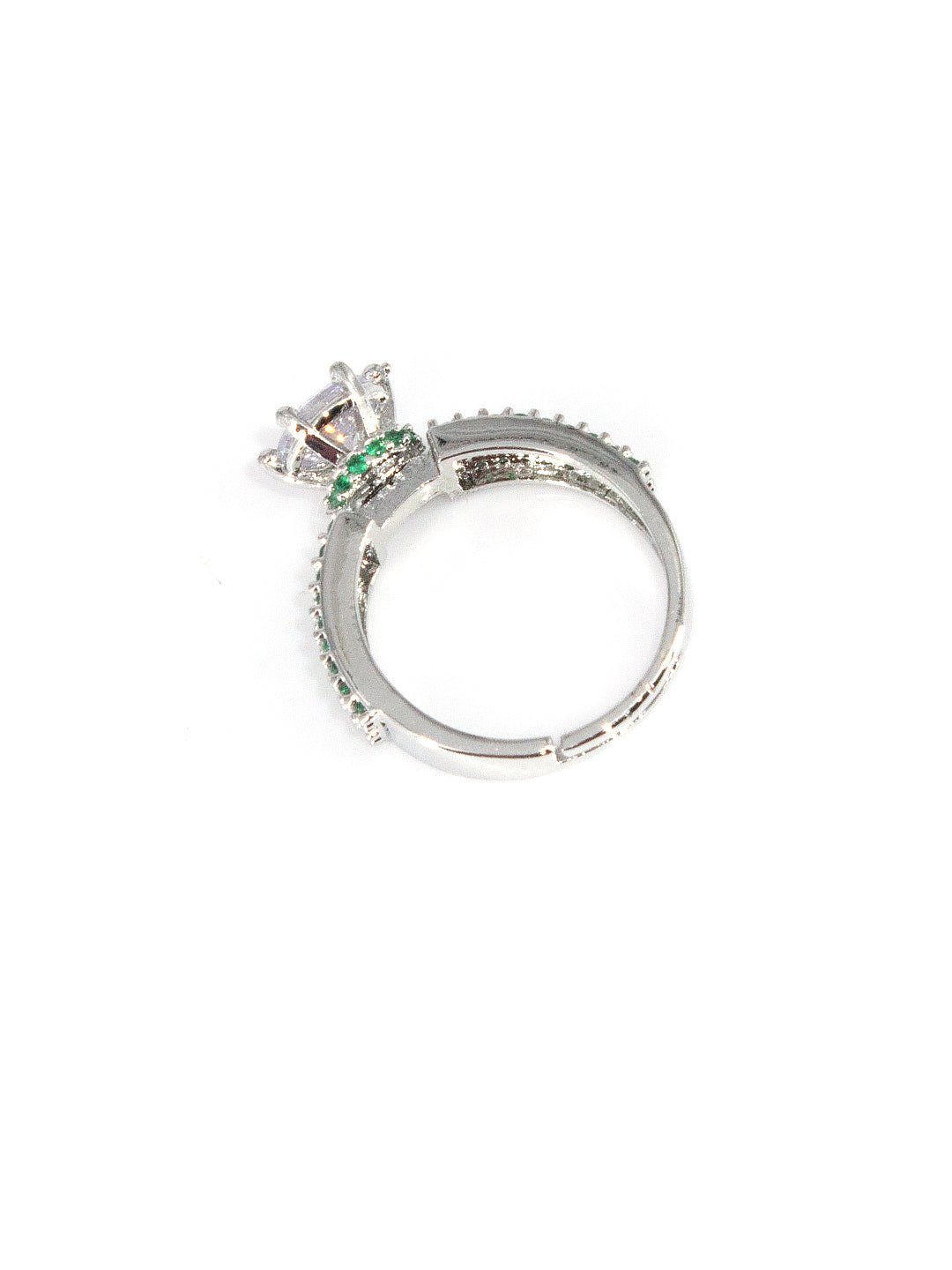Silver-Plated Green American-Diamond Adjustable Finger Ring