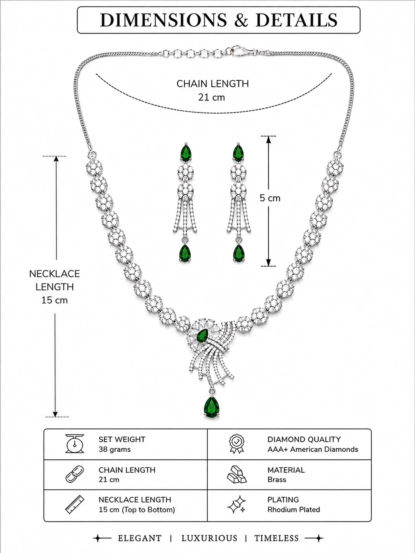 Silver Plated Green AD Jewellery Set for Women