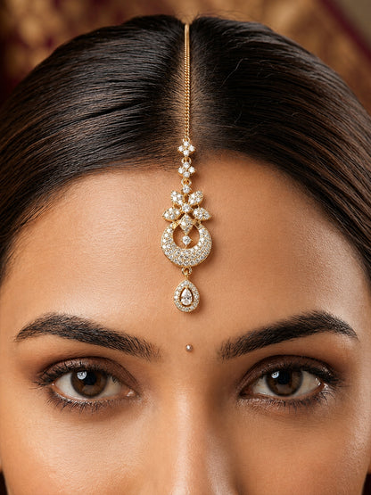 Antique Gold Plated AD Maang Tikka for Women