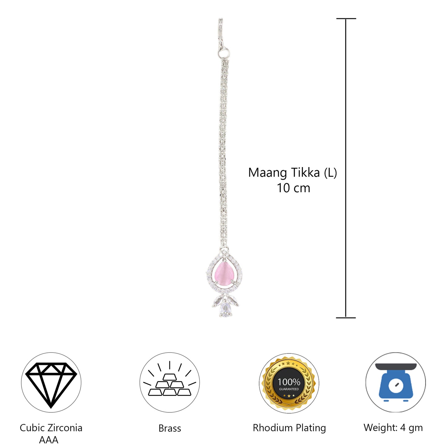 Silver Plated Pink AD Maang Tikka for Women