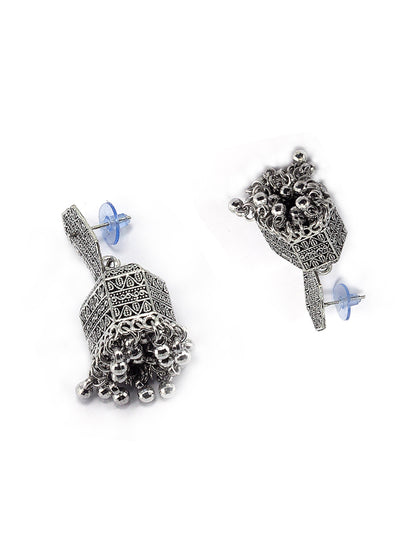 Silver Oxidised Afghani Jhumka Earrings
