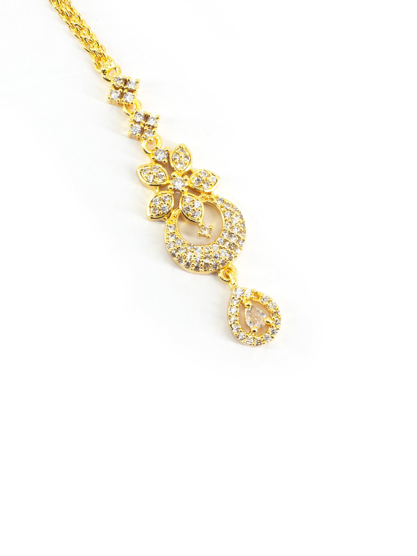 Gold Plated Floral AD Maang Tikka for Women