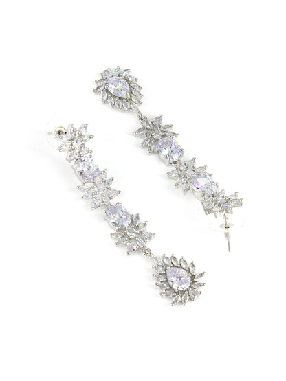 American Diamond Floral Design White Drop Jewellery Set For Women And Girls