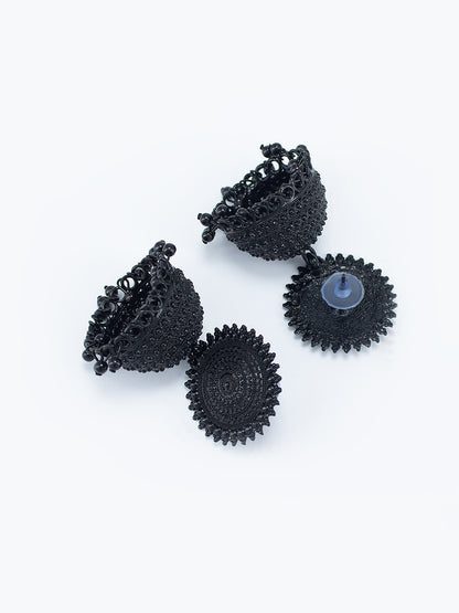 Black Artificial Stones Studded Jhumka Earrings