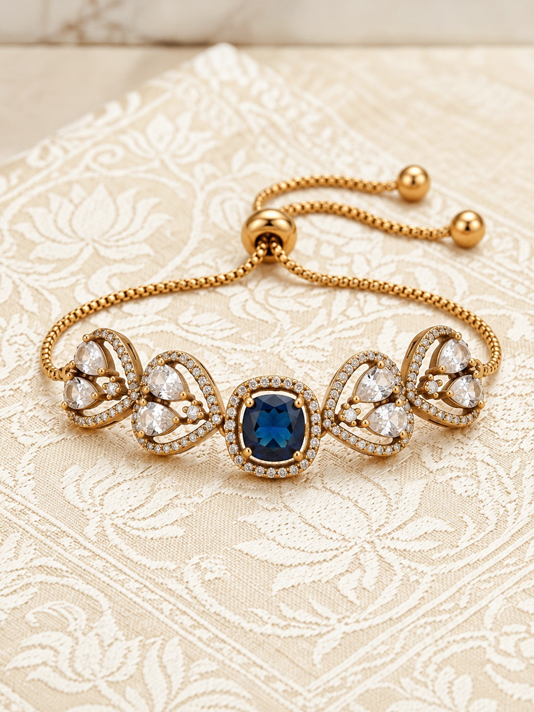 Antique Gold Plated Blue AD Bracelet for Women