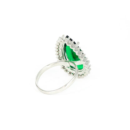 Rhodium Plated Green AD Finger Ring for Women