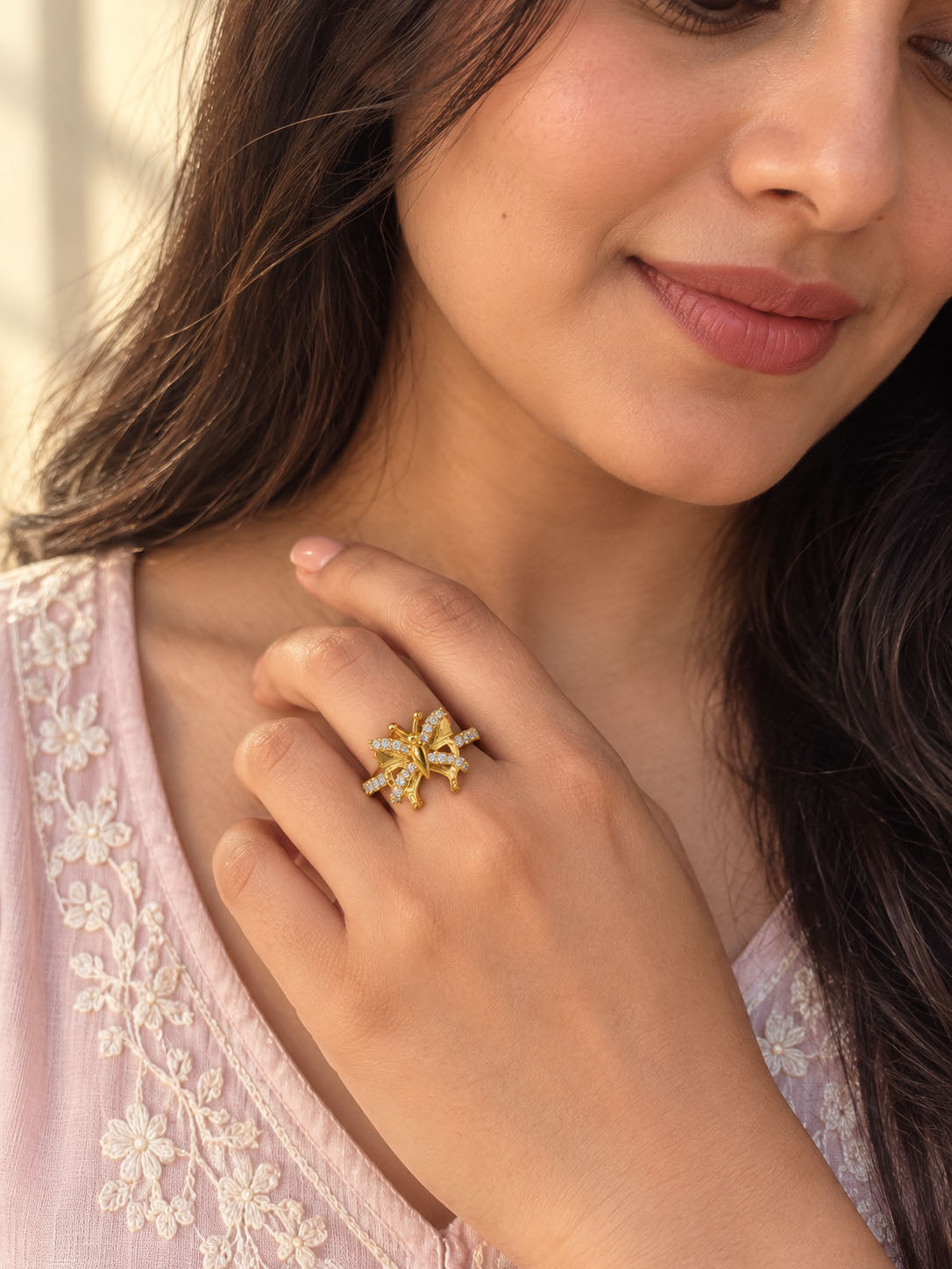 22K Gold Plated AD Finger Ring for Women
