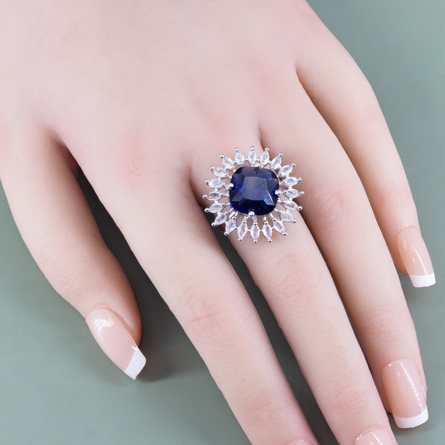 Silver Plated Blue AD Finger Ring for Women