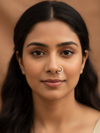 Set of 2 Gold & Silver Plated AD Small Drop Nose ring for Women