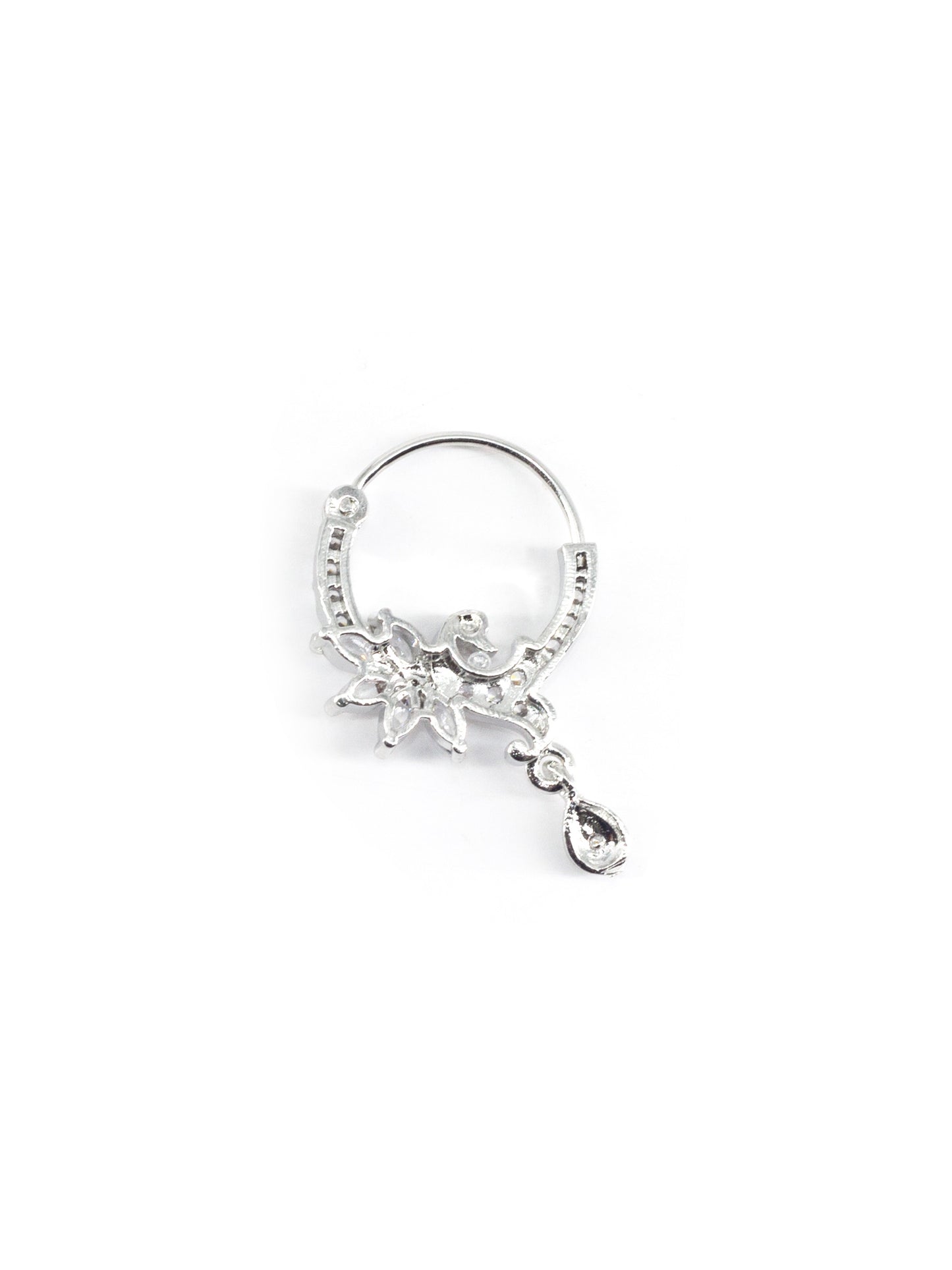 Silver Plated White AD Drop Nose Ring for Women