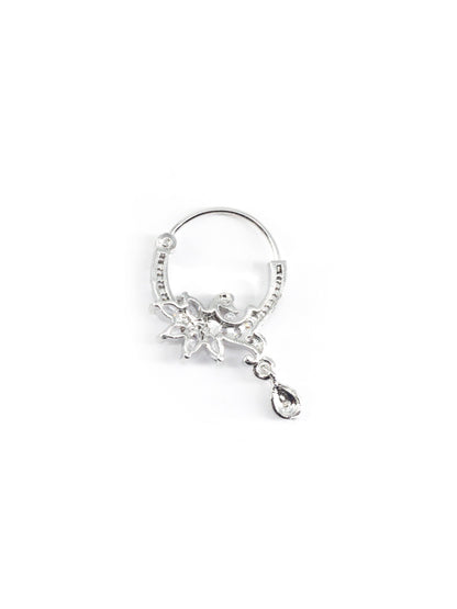 Silver Plated White AD Drop Nose Ring for Women