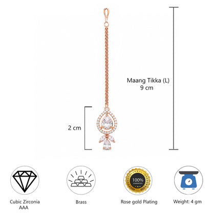 Rose Gold Plated Teardrop Maang Tikka for Women