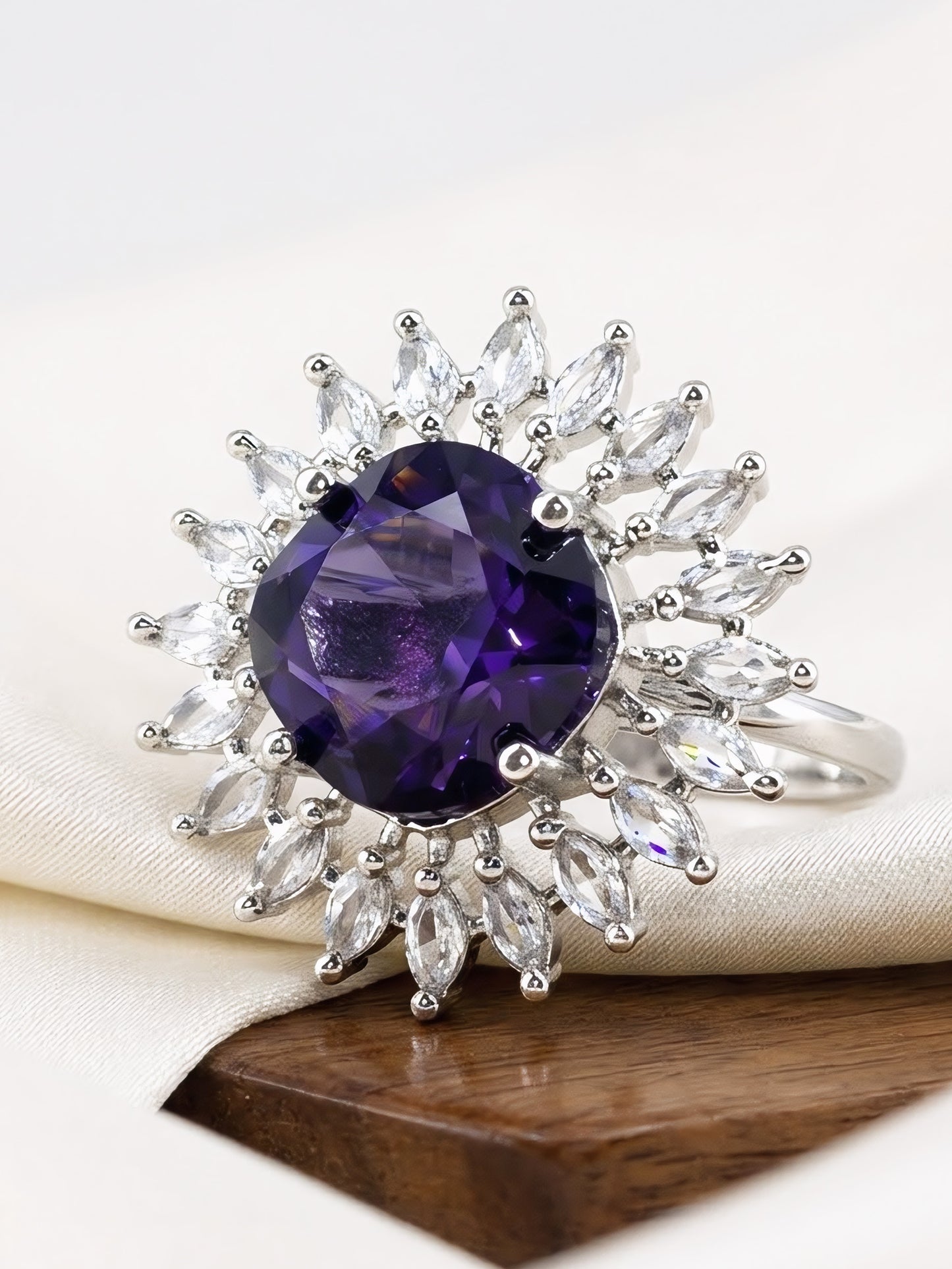 Silver Plated Purple AD Finger Ring for Women