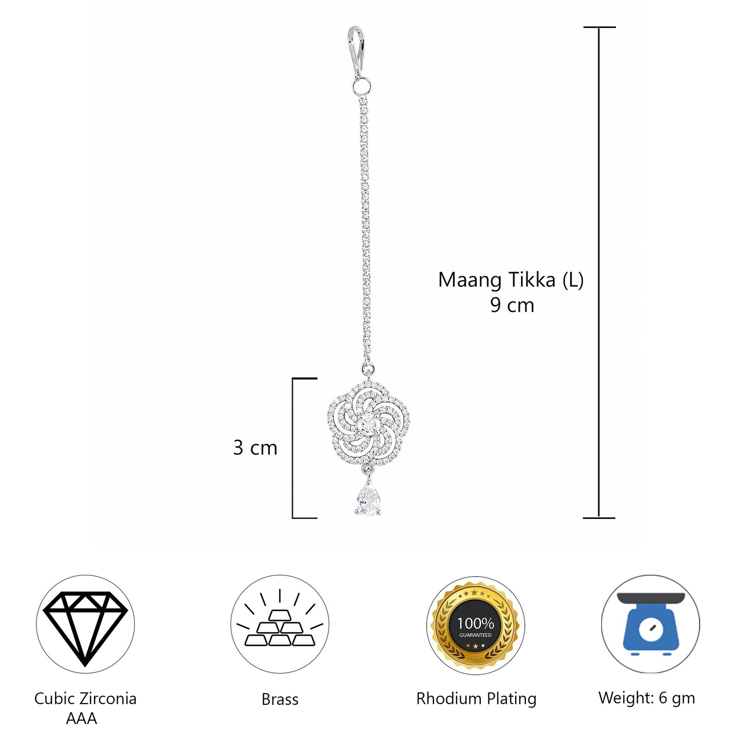 Silver Plated AD Maang Tikka for Women