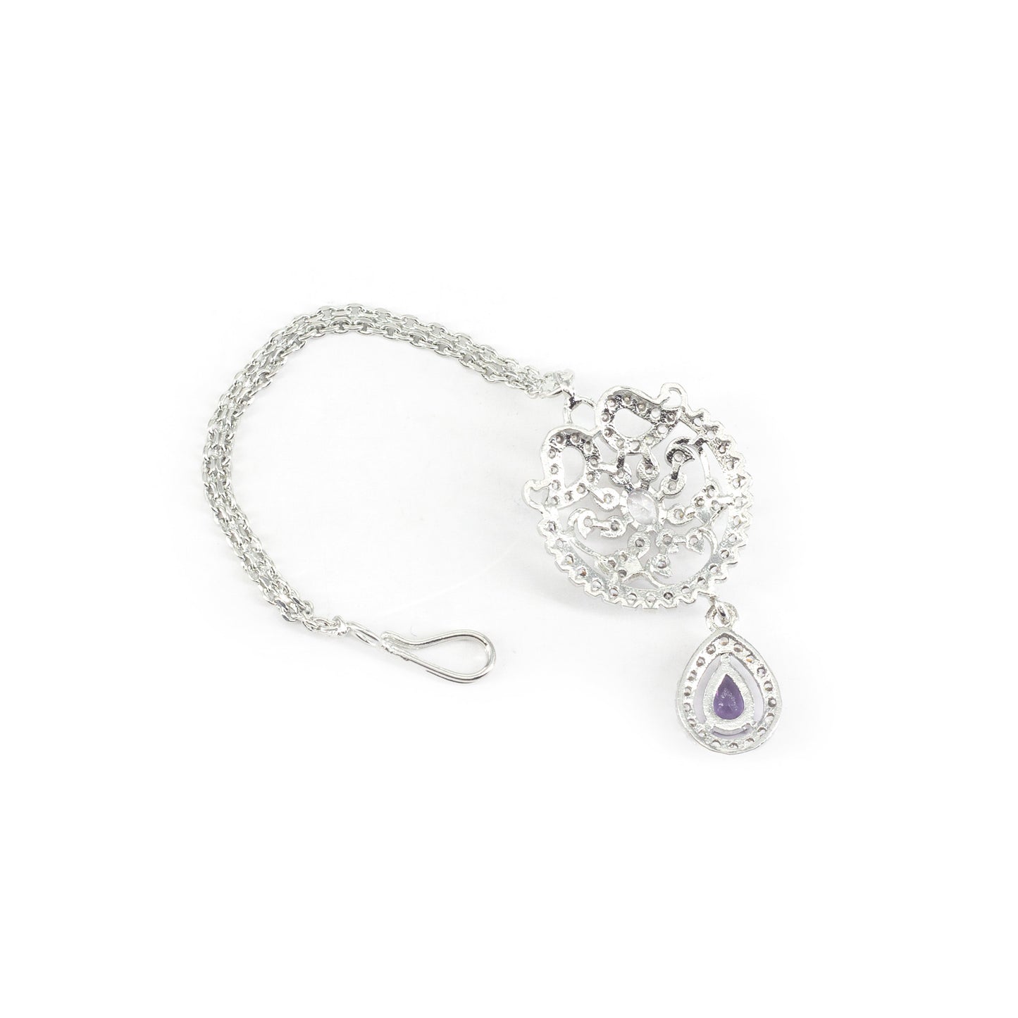 Silver Plated Purple AD Ethnic Maang Tikka for Women