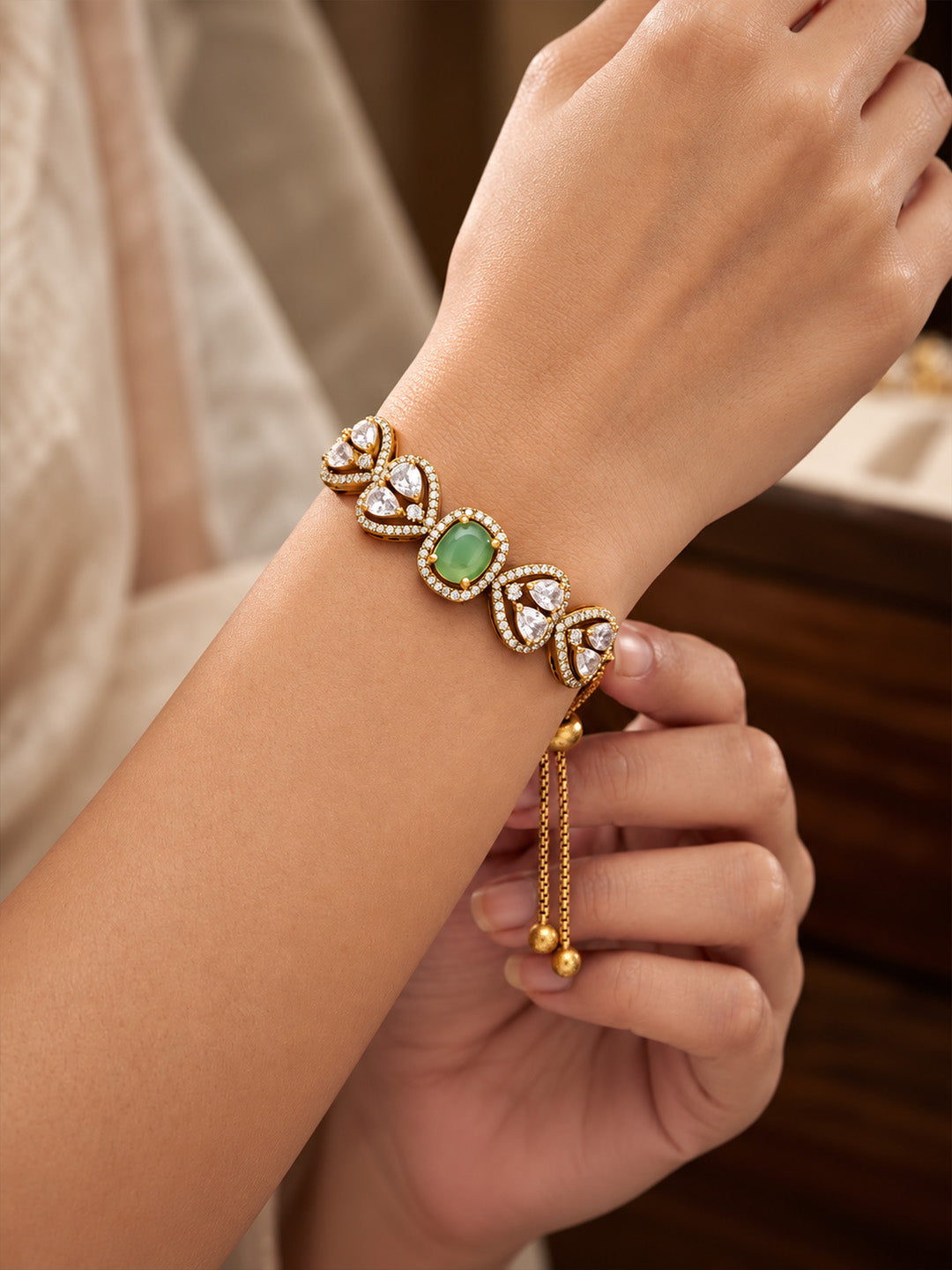 Antique Gold Plated Green AD Bracelet for Women