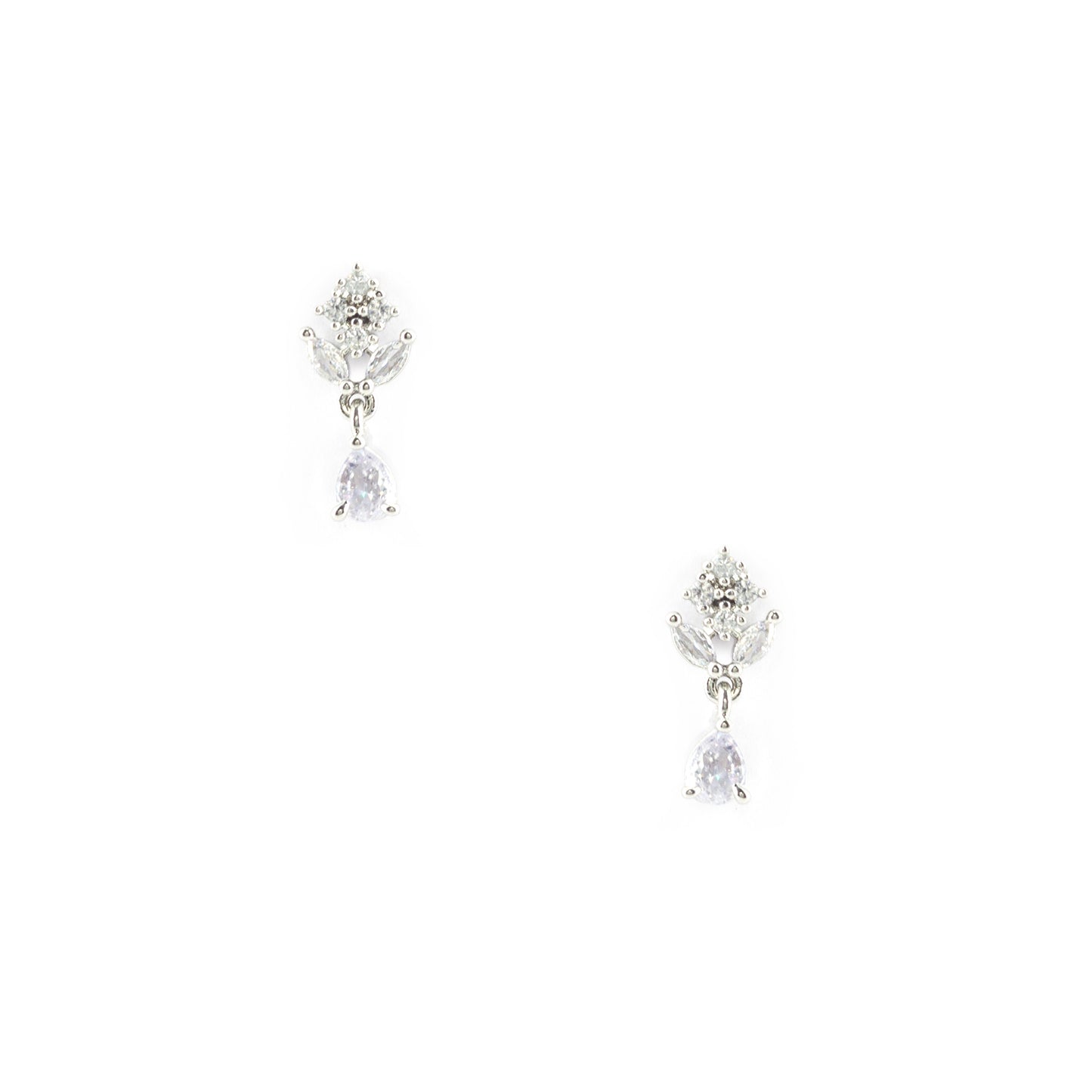 Rhodium Plated AD Minimal Drop Earrings for Women